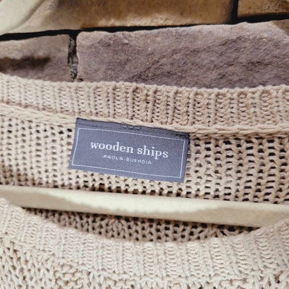 Wooden Ships TAN Cable Knit Boyfriend Sweater Small/Medium - Picture 6 of 12